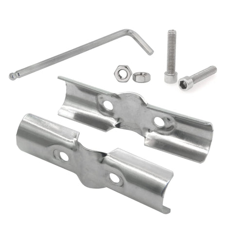 Two sets of silver joint pipe clamps with bolts, nuts and hex key for 1-inch (25 mm) OD rails