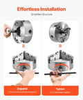 Precision 8 Inch 3 Jaw Lathe Chuck Self Centering Machine Tool with T Wrench demonstrating easy expansion and tightening process.
