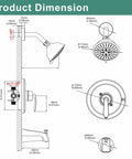 Dimensions of Brushed Gold Shower System With 5 Setting Shower Head And Tub Spout Diverter Valve Included Wall Mounted Multi Function