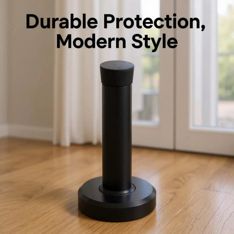 Set Of 10 Black 3.7 Inch Door Stops With Stainless Steel Body And Rubber Bumper, Wide Base Wall Protector For Home And Office