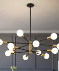 Modern Sputnik Chandelier Ceiling Light With 12 Lights In Gold And Black, Adjustable Height Up To 53.8 Inches, Industrial Farmhouse Pendant Lighting