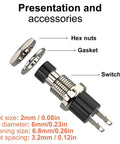 Detailed view of Momentary Push Button Switch 1A 250V AC SPST NC with black cap and 2 pin terminal, showing hex nuts and gasket.