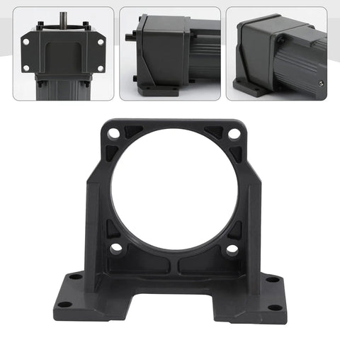 Heavy Duty Gear Motor Mounting Bracket For 110V 180W Through 370W Single Phase Motors Aluminum Alloy Black Mount Triangular Reinforced Side Plates Great For DIY Projects Home Workshop Model Makers, front view