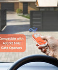 Hand using Portable Gate Opener Remote For Driveway And Chicken Coop Doors, HCS301 Rolling Code 433.92MHz