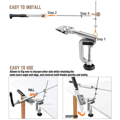 Installation and use of Upgraded Knife Sharpener Set With 10 Whetstones, 360 Degree Flip Design, Fixed Angle Stainless Steel Holder