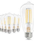 Edison E26 LED Bulb 60W Equivalent 3000K Soft Warm White 6W Vintage Filament Light Bulbs Antique ST58 Clear Glass CRI 85 E26 Base Non Dimmable 700 Lumen Pack Of 6 displayed in a row