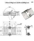 Stainless steel torque hinge with adjustable damping axis and stop positioning; 14 N·m, 1 pc, Amazon