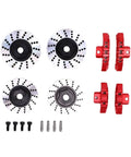 Upgrade Your Ride With This Sick Pongnas 4-TEC Drift Hex Rotor Caliper Pin Set Made From Tough CNC Milled 6061 Aluminum Alloy Brake Discs Screws And Pins Kit Perfect For 10 Scale RC Car Racing And Tuning. 10 scale RC brake rotor set with red calipers, screws, and pins