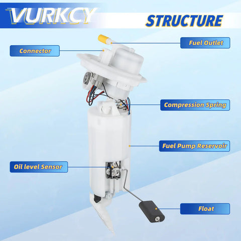 Straight Bolt On Professional Grade Electric Fuel Pump Module Assembly For 2004 To 2007 Dodge Caravan Chrysler Voyager Town And Country L4 V6 Engines Replacement with labeled parts.