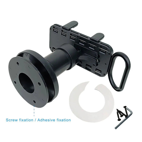 Adjustable Credit Card Reader Bracket With 180 Degree Rotation And 90 Degree Tilt, showing screw and adhesive installation options