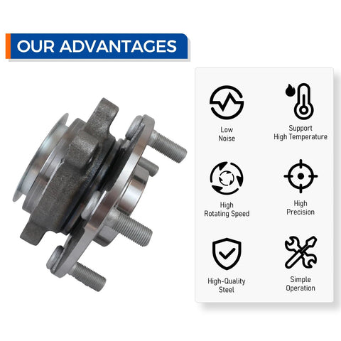 Side view of Pair Front Wheel Hub And Bearing Assembly 513298 Fits 2008 2013 Nissan Rogue with feature icons