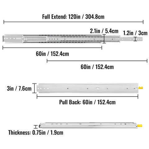Heavy Duty 60 Inch Locking Drawer Slides Built Tough As Nails With Ball Bearings And Side Mount Brackets To Haul Up To 500 Lbs Without Breaking A Sweat dimensions and features.