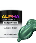 Premium Green Auto Paint Basecoat Midcoat Gallon Ready To Spray With Included Reducer For Sick High Gloss On Your Daily Driver Or Weekend Whip That Rolls Flawless Anywhere, featuring a gallon can and a green paint sample
