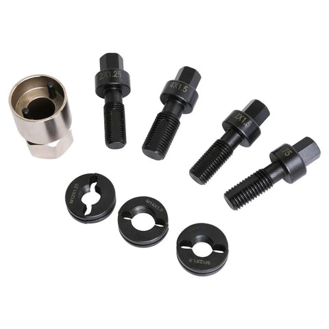All In One Wheel Stud Fix And Re Threader Kit For Cars And Light Vans With M12 1 25 M12 1 5 And M14 1 5 Dies displayed on white