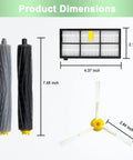 9 Pack Replacement Parts Kit For 800 And 900 Series Roomba Vacuums Including One Set Of Roller Brushes, Four Filters, And Four Side Brushes Plug And Play Easy Fit High Quality Replacement Accessories size diagram