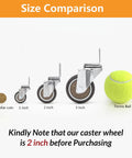 Size comparison of 2 Inch L Shaped Caster Set Of 4 With Ball Bearing 360 Degree Swivel Wheels next to various objects.