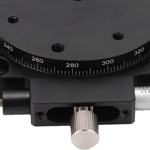 Dead Nuts Accurate Axis Rotating Slide Table Fine Tuning Optical Sliding Stage Manual Displacement Platform showing knobs and scale.