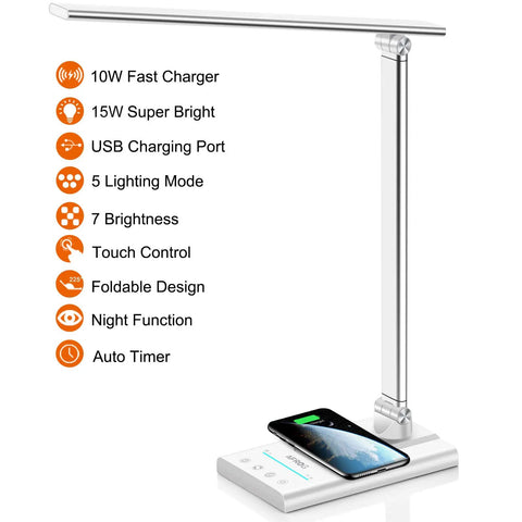 Dope All In One LED Desk Lamp With 15W Fast Wireless Charging And USB Port, 1800 Lux Bright, features list and phone charging
