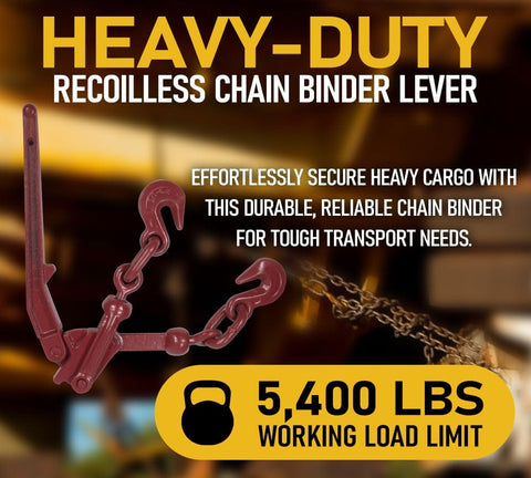 Heavy-duty recoilless chain binder lever with 5,400 lbs working load limit for flatbed haulers.