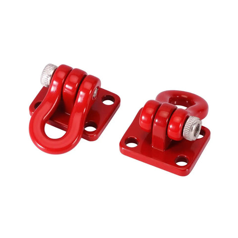 Red metal tow hook set for SCX24 TRX4M one twenty fourth and one eighteen RC crawlers, four piece recovery kit