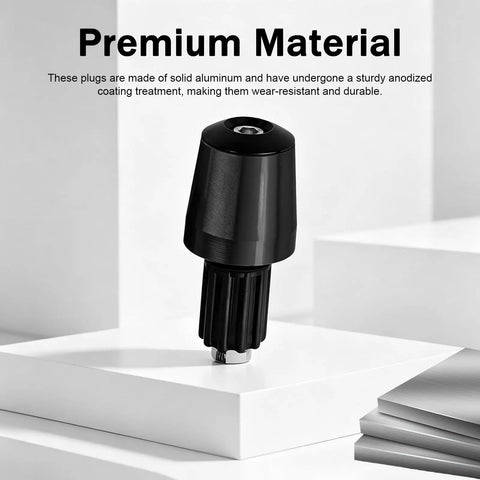 Two Pack Dope Aluminum Motorcycle Handlebar End Caps Seven Eighths Inch Bar End Plugs Wear Resistant Protective Plugs Universal Fit for Most Motorcycles Scooters and Dirt Bikes Black, black aluminum end cap close-up