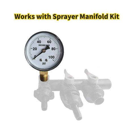 Bottom Mount Spray Tank Pressure Gauge One Hundred Psi One Quarter Inch Mipt Thread Two Inch Face Dial on sprayer manifold kit.