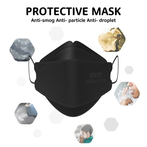 Front view of 50 Pack KN95 Face Masks Breathable And Comfy Disposable Black Respirators With Over 95 Filtration For Everyday Wear