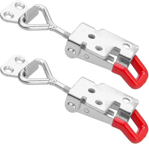 Two Pack 4003 Adjustable Toggle Latch Clamp For Smokers And Tool Boxes Heavy Duty Pull Toggle Clamp Latch 1322 Lbs Holding Capacity 600 Kg Includes Screws For Easy Install, zinc-plated steel clamps with screws shown on white background.