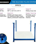 Heavy Duty Steel Bulk Bag Filling Station Stand For FIBC Bags 52 By 52 Inches Hands Free Loading Open Center Frame For Full Access Ideal For Debris Scraps And Waste On Job Sites. Blue steel FIBC filling station, 52 x 52 x 43 in
