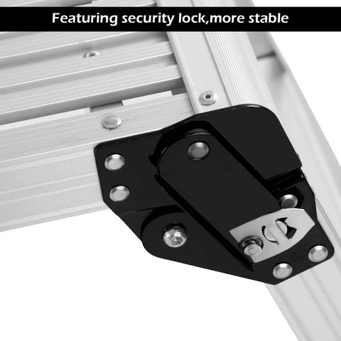 Real Solid Heavy Duty Aluminum Work Platform Step Ladder With 330 Lbs Capacity Drywall Safe CE Approved Portable Folding Bench Stool With Non Slip Mat Anti Slip Surface Compact Silver security lock close-up