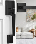 Black Front Door Handle With Passage Lever No Lock Exterior Door Handle For Left Or Right Hand Doors Reversible With Lower Half Grip Fits Standard One Three Eighths To One Three Quarters Inch Doors No Drilling Required Easy Install