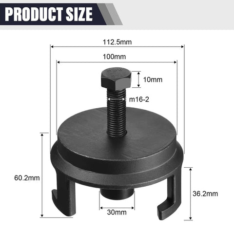 Heavy Duty Harmonic Balancer Puller Kit For Crank Pulley Removal With A Zero Hassle Clip Grip, showing size dimensions.