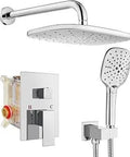 Shower System Kit With Wall Mount Pressure Balance Valve And 12 By 8 Inch ABS Rectangle Rain Shower Head With Handheld Spray