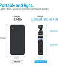 Pocket 3 Kit Handheld 4K Vlogging Camera With 3 Axis Gimbal And Image Stabilization 12 MP CMOS Sensor next to phone for size comparison