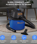 Wet Dry Vacuum Cleaner For Home And Shop Use, 2 Gallon Portable Shop Vac With 2.0 Peak HP, 60 CFM, blue and black design