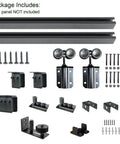 Components of Black 8Ft Ceiling Mount Sliding Barn Door Hardware Kit For Low Ceilings Exterior Box Track System For Outdoor Use