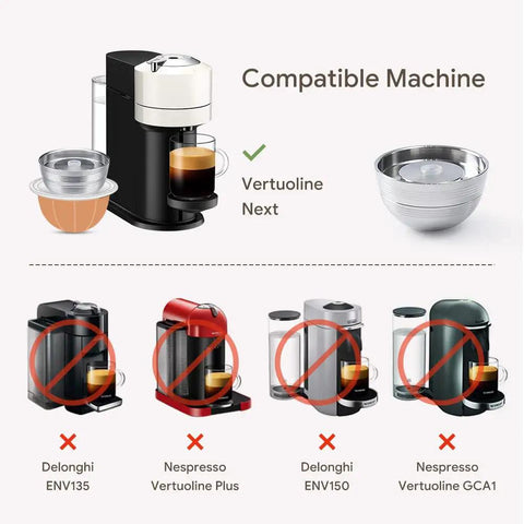 Refillable Vertuo Next Coffee Capsule Pro Grade Set With Stainless Steel Cap Reusable Pods For 230ml Crema VertuoLine Compatibility