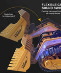 Close-up of Realistic 1 To 14 Scale RC Skid Steer Loader With Front Loader showing flexible bucket and working lights.