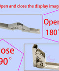Two views of 10 Piece 90 Degree Folding Hidden Hinge Brackets for Tables and Cabinets, showing open and closed positions.