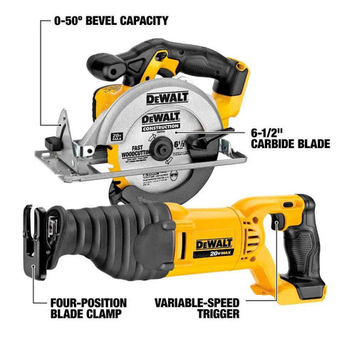 Loaded Compact Six Tool Cordless Power Kit Equipped With Two Speed Drill Driver And Fast Swap Chuck Plus Effortless Reciprocating Saw For Knocking Out Toughest Job Site Builds - cordless circular saw and reciprocating saw.