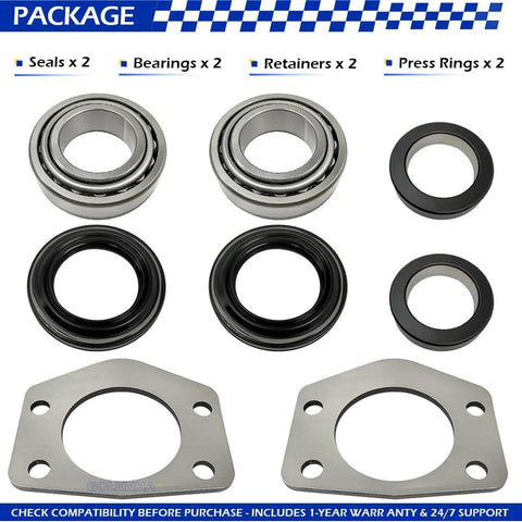2 Piece Axle Bearing And Seal Kit With Drum Brake For Jeep Wrangler Wagoneer CJ TJ XJ J10 Dana 44 Rear 1997 Through 2006 Replacement OEM Style Premium Aftermarket Parts; includes bearings, seals, retainers, and press rings.