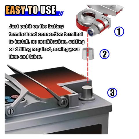 Heavy Duty Car Battery Terminal Adapters Slick Pure Lead Post Shims attached to a battery terminal for easy installation.
