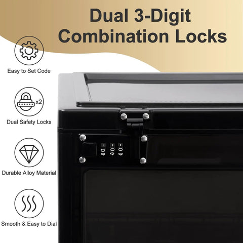 24 Liter Combination Lockable Storage Box For Personal Items Office Locker School Medicine Snacks Phones Electronics Home Keep Your Stuff Safe And Secure showing dual 3-digit combination locks with durable alloy material.