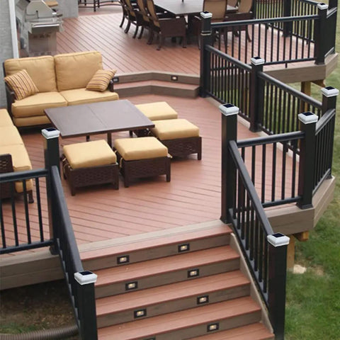 Deck with 4x4 Solar Post Cap Light No Hassle Easy Install With 52 LEDs, 160 Lumen Outdoor Deck Lights For 3.5x3.5 Posts, white shell