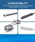 Compatibility of various cutter heads for spiral planers and jointers, including full-size roughers and tools.