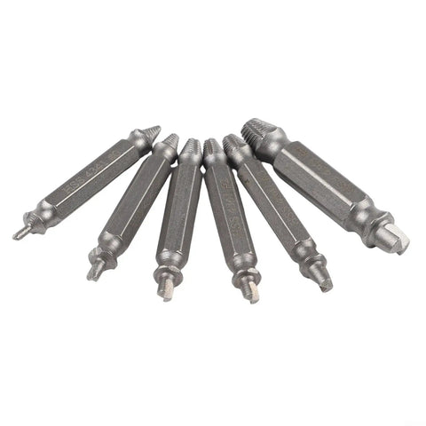 Heavy Duty Double Headed Screw Extractor Set 6 Pieces Removes Stripped Rusty Broken Bolts Like A Champ High Speed Steel Drill Bits 2-12mm Tough Gear For Any Mechanic Job That Needs Serious Guts. six-piece high speed steel bolt extractor set