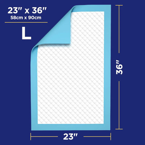 Heavy Duty Disposable Bed Pads For Incontinence With Serious Soak Power And No Drip Drama 23 By 36 Inches showing size and material texture.
