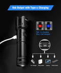 Ultra Bright 990000 Lumen USB Rechargeable Flashlight with zoomable beam and Type-C charging for tactical use and emergencies