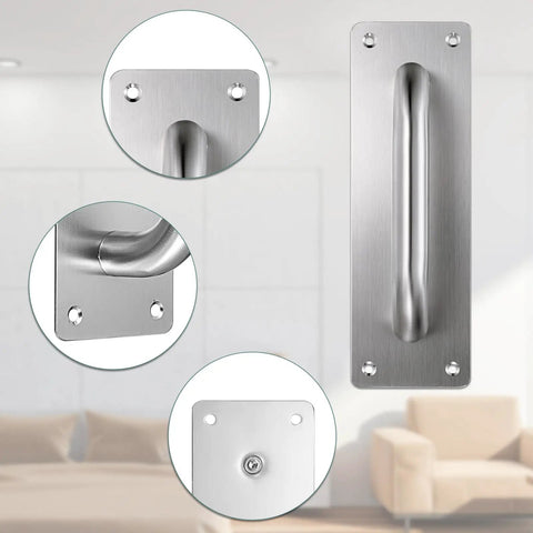 Top Notch Stainless Steel Door Handles 4 Pack, Slick Pull And Push Knobs 7.9 By 2.5 Inches, Smooth As Butter Silver Finish For Wooden Or Composite Doors, Barns And Home Upgrades