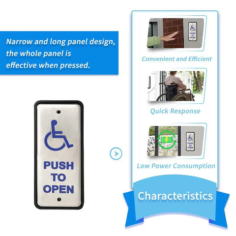 Stainless Steel Narrow Wired Handicapped Push Button For Automatic Door Opener, Built To Last, Dustproof And Easy To Clean